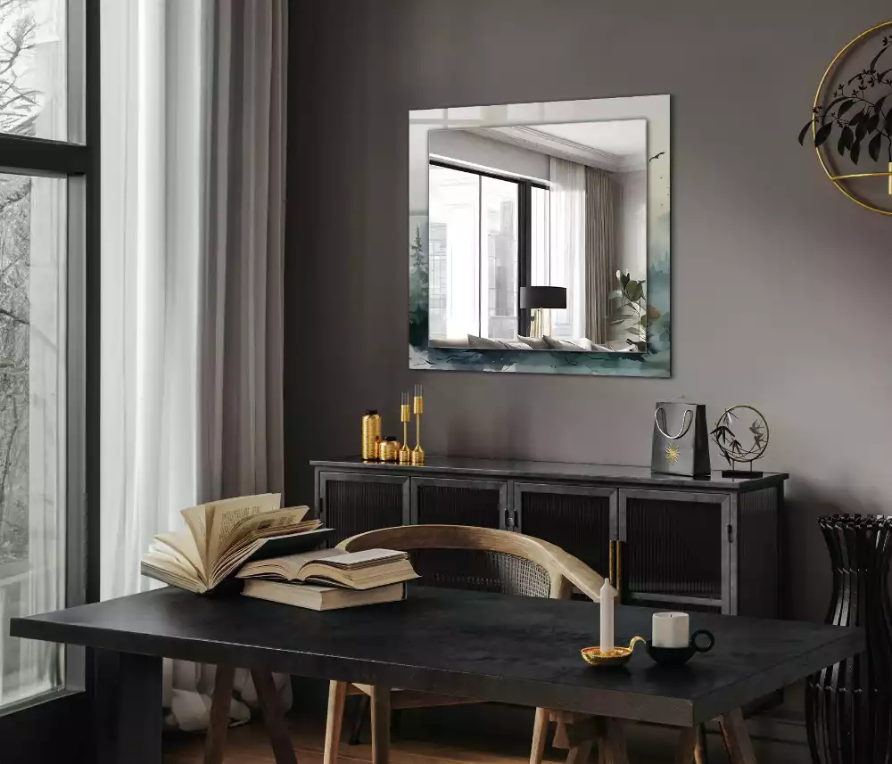 Espelho com moldura decorada Floresta na neblina