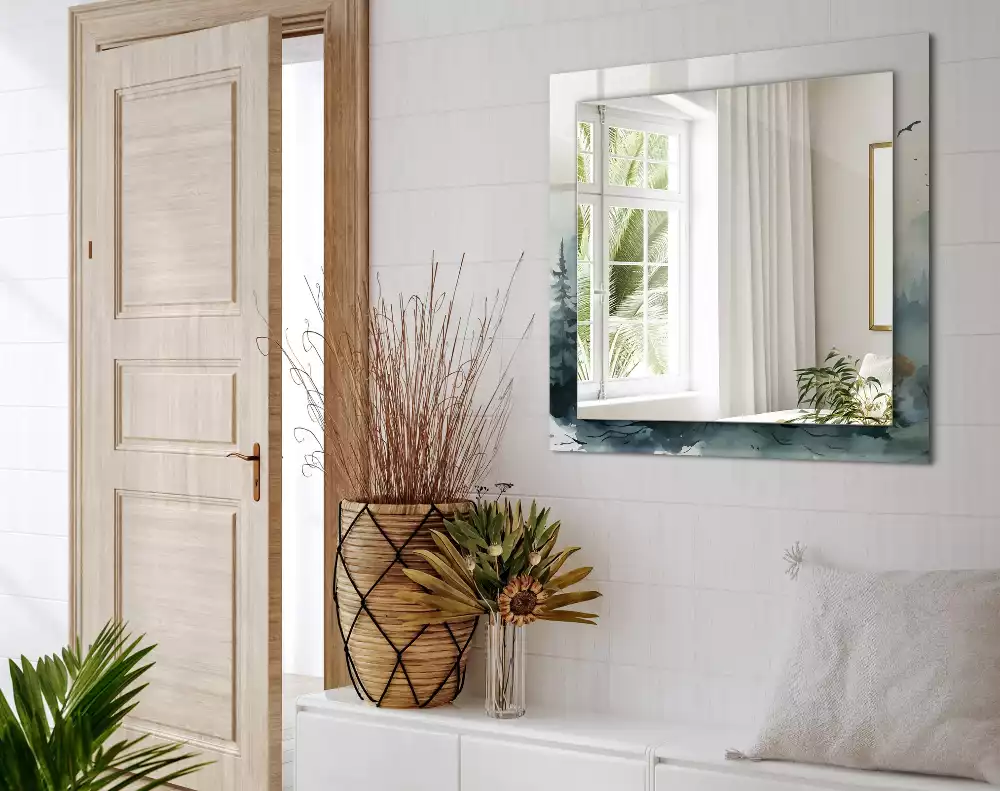 Espelho com moldura decorada Floresta na neblina