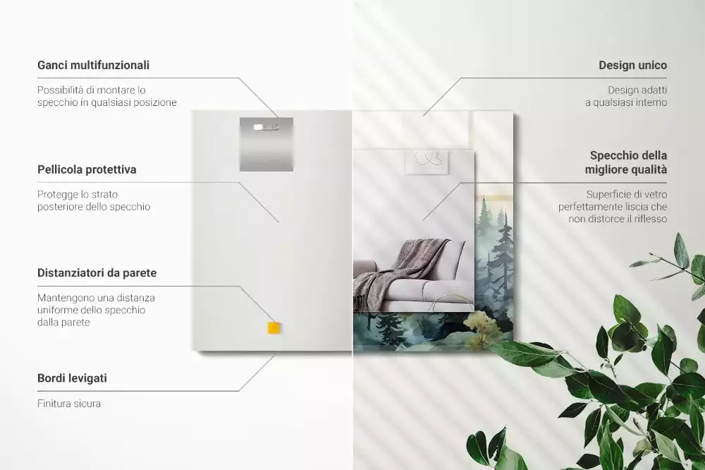 Espelho com moldura decorada Floresta na neblina