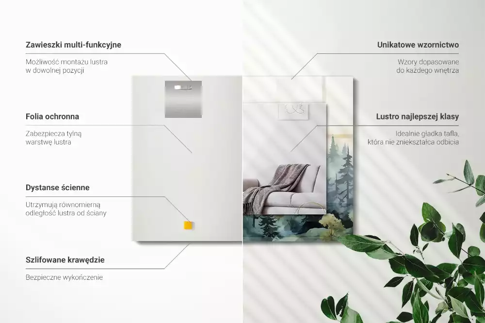 Espelho com moldura decorada Floresta na neblina