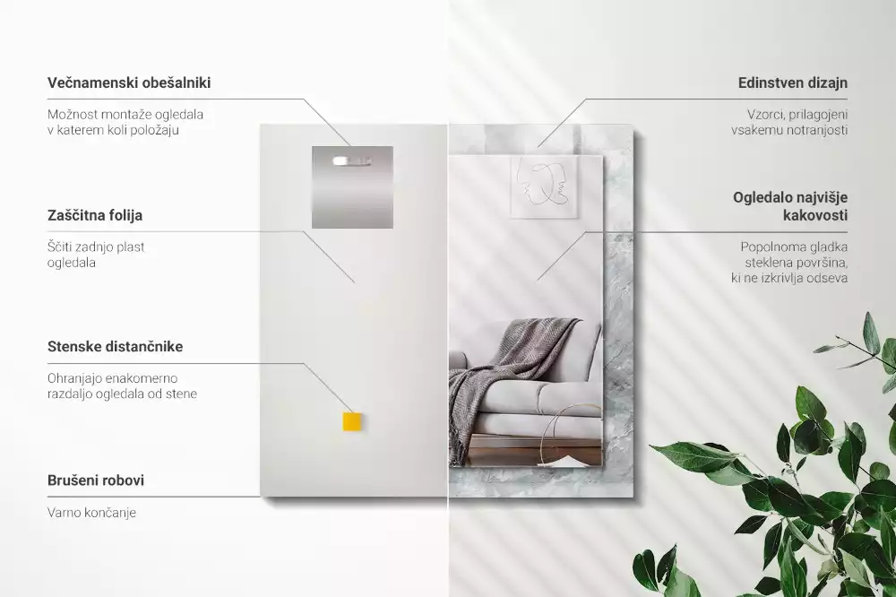 Espelho decorativo Mármore com veios cinzas