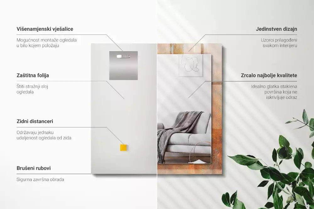 Espelho decorado Superfície metálica enferrujada