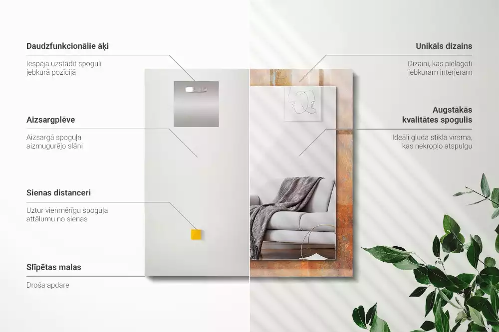 Espelho decorado Superfície metálica enferrujada