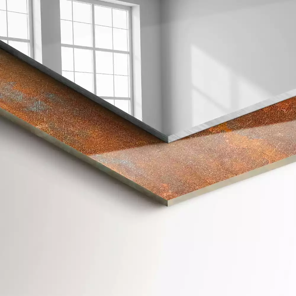 Espelho decorado Superfície metálica enferrujada