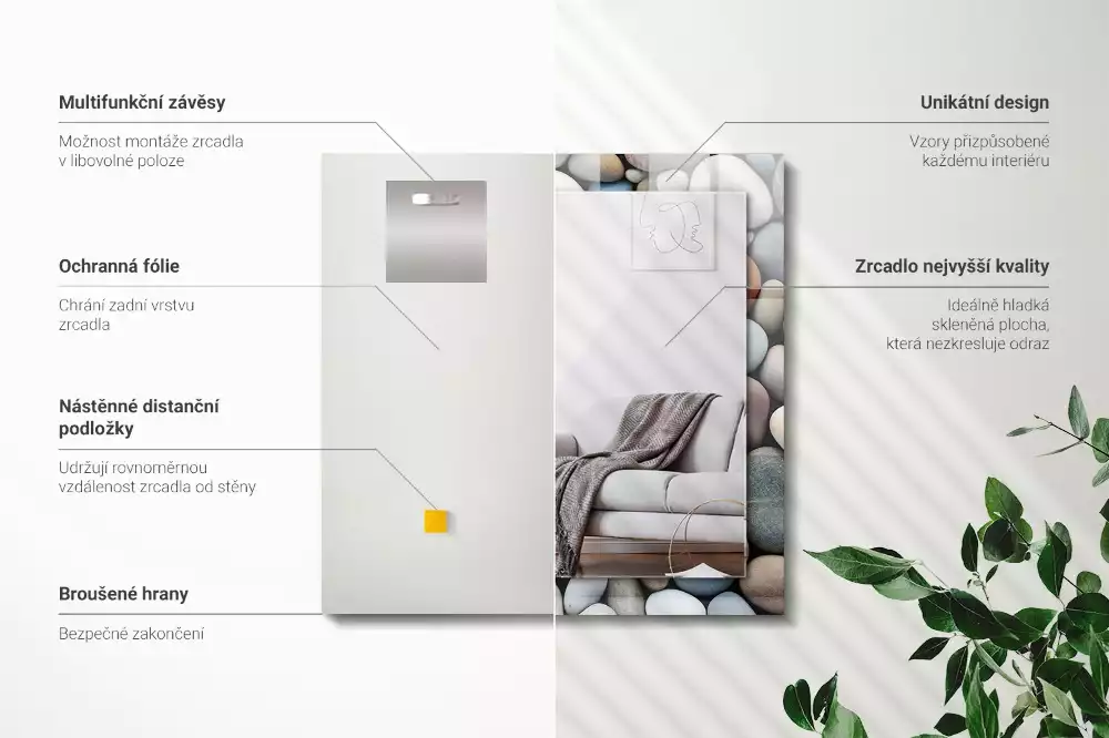 Espelho com moldura decorada Pedras lisas coloridas