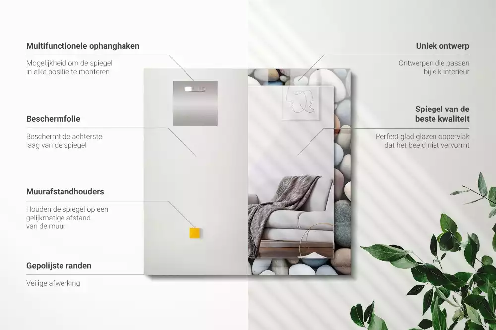 Espelho com moldura decorada Pedras lisas coloridas