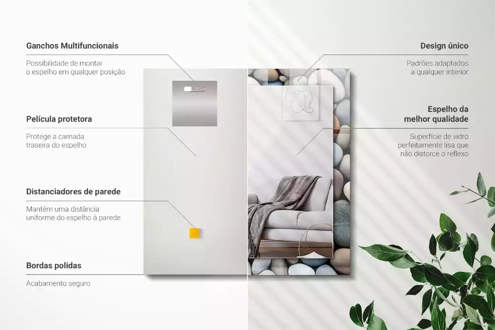 Espelho com moldura decorada Pedras lisas coloridas