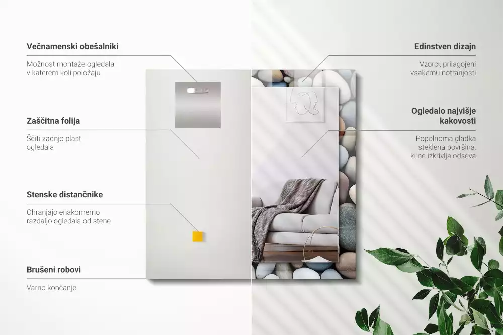 Espelho com moldura decorada Pedras lisas coloridas