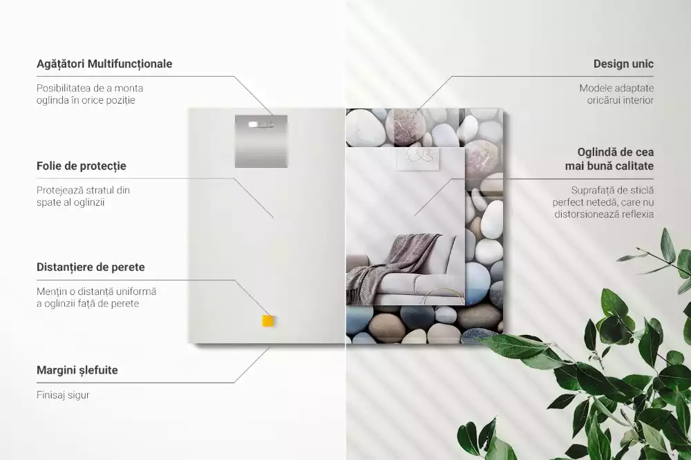 Espelho com moldura decorada Pedras lisas coloridas