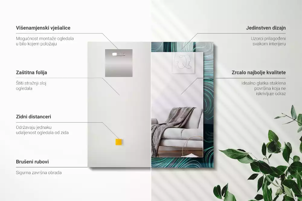 Espelho com moldura decorada Padrões de linhas abstratas