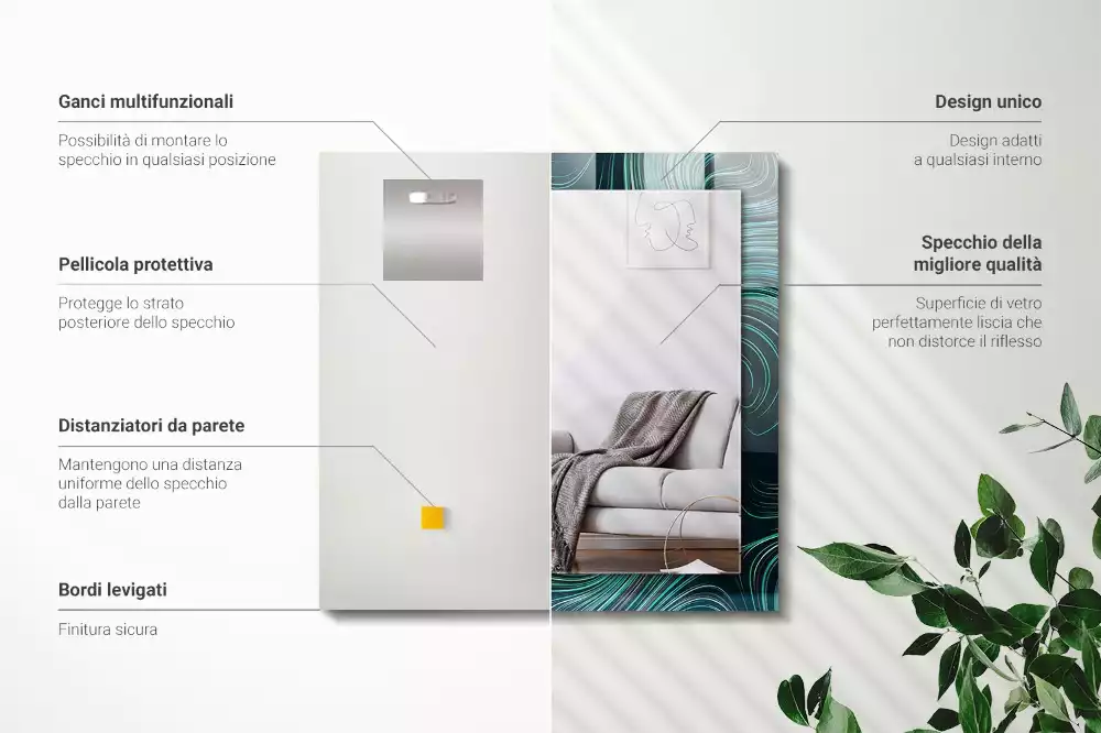 Espelho com moldura decorada Padrões de linhas abstratas