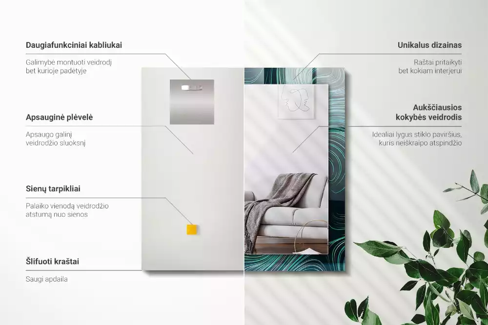 Espelho com moldura decorada Padrões de linhas abstratas