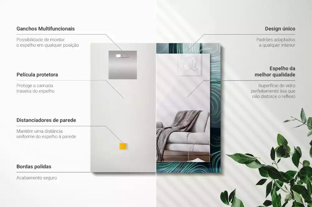 Espelho com moldura decorada Padrões de linhas abstratas