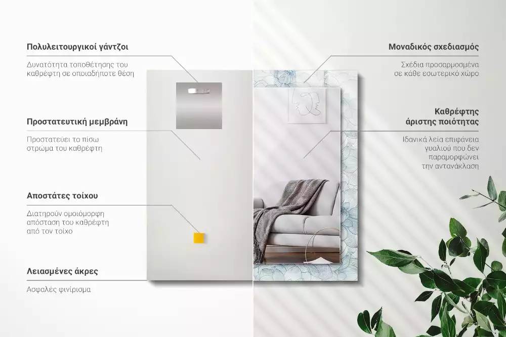 Espelho decorativo Padrão de flores azul