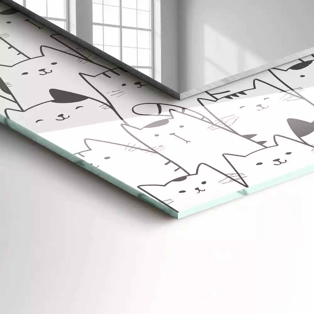 Espelho com moldura decorada gatos felizes