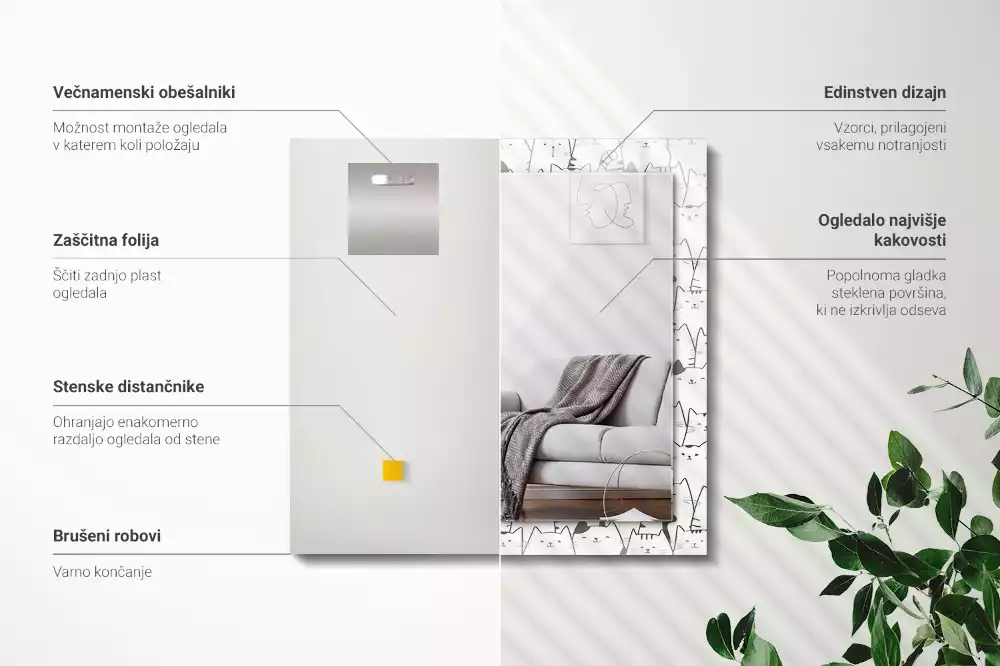 Espelho com moldura decorada gatos felizes