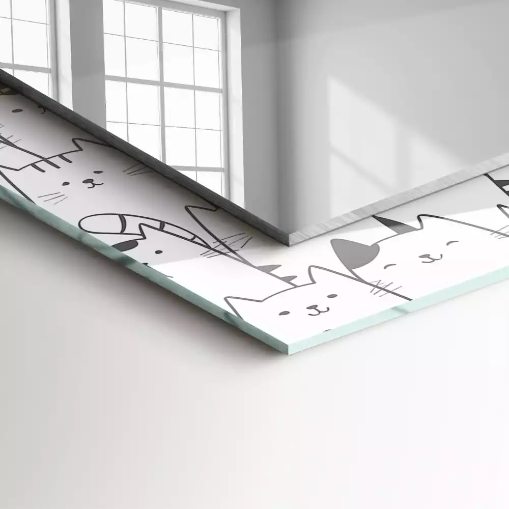 Espelho com moldura decorada gatos felizes