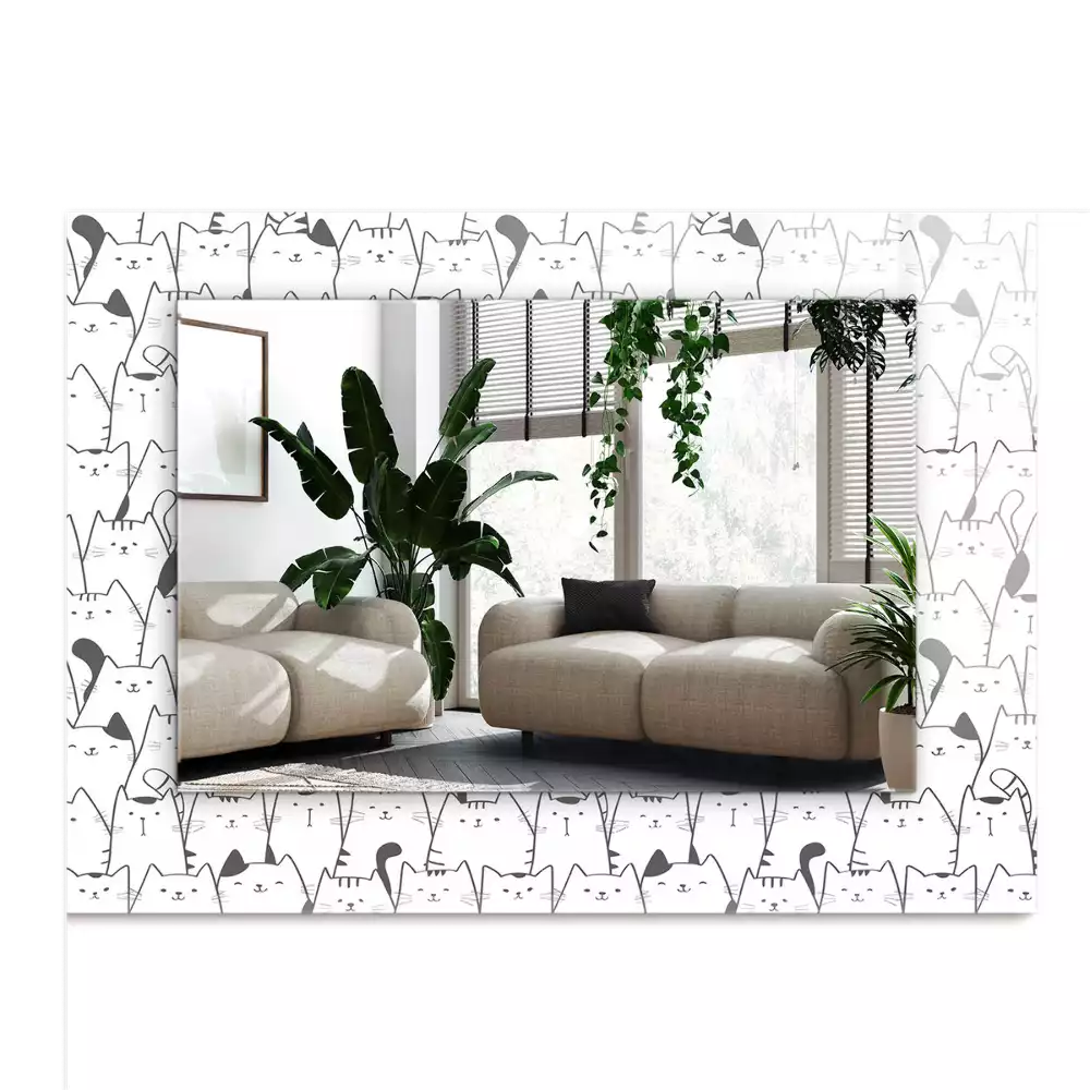 Espelho com moldura decorada gatos felizes