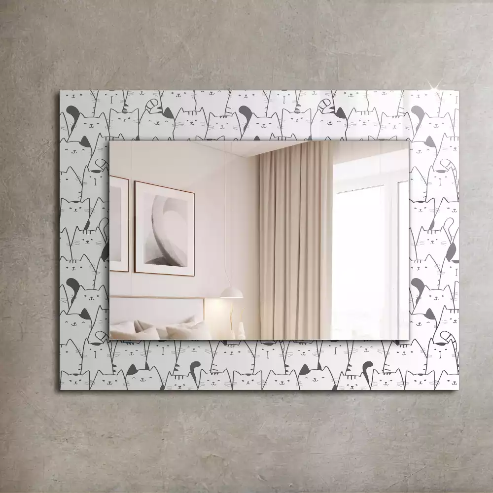 Espelho com moldura decorada gatos felizes