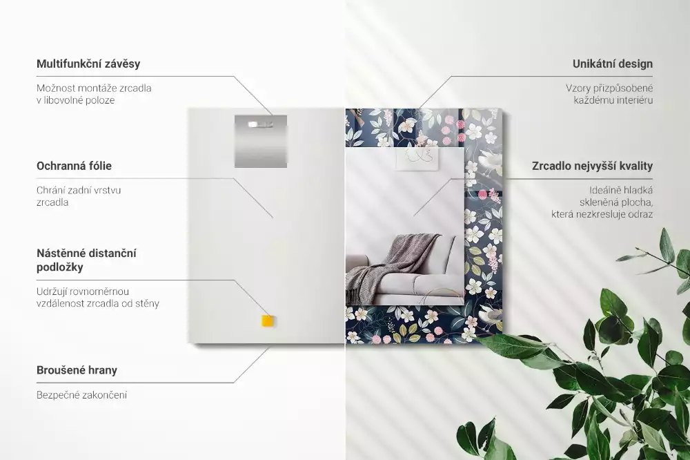 Espelho decorativo Flores, folhas, pássaros