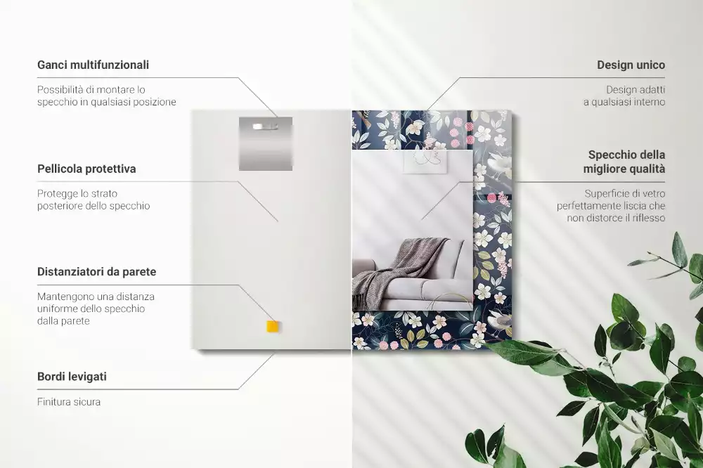 Espelho decorativo Flores, folhas, pássaros