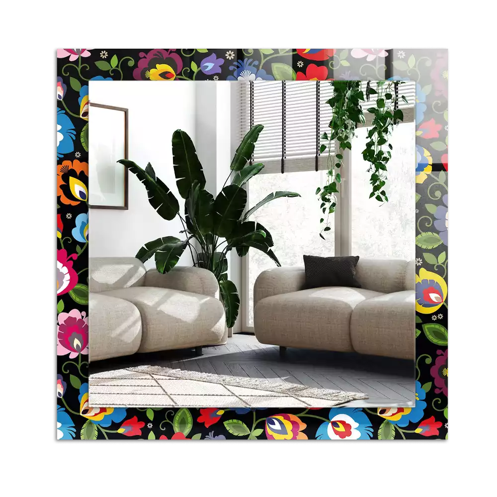 Espelho com moldura decorada Padrões folclóricos coloridos