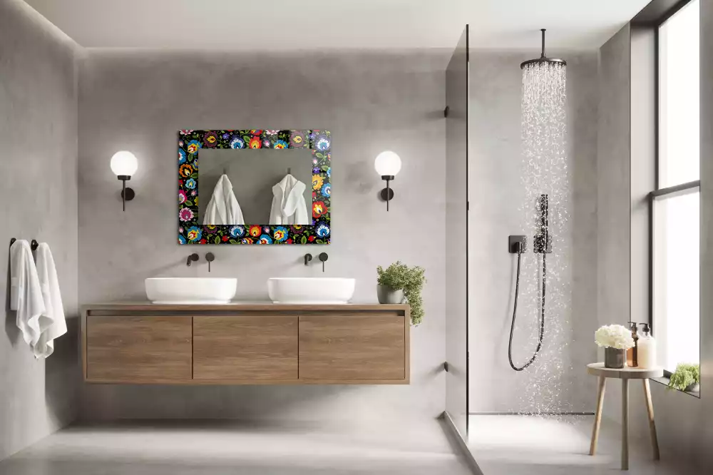 Espelho com moldura decorada Padrões folclóricos coloridos