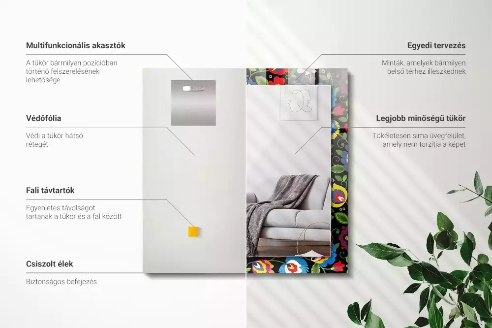 Espelho com moldura decorada Padrões folclóricos coloridos