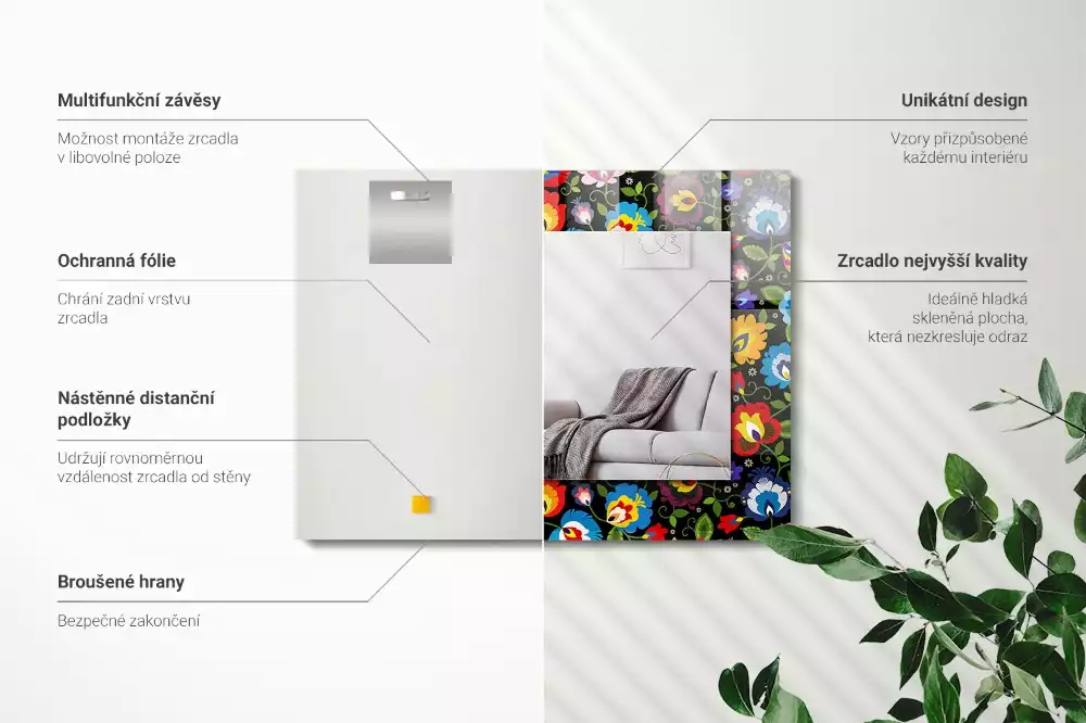 Espelho com moldura decorada Padrões folclóricos coloridos