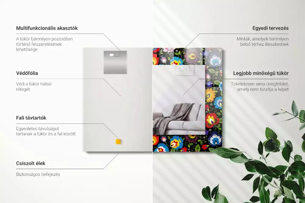 Espelho com moldura decorada Padrões folclóricos coloridos