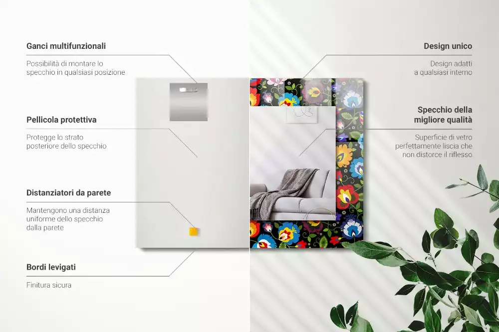 Espelho com moldura decorada Padrões folclóricos coloridos