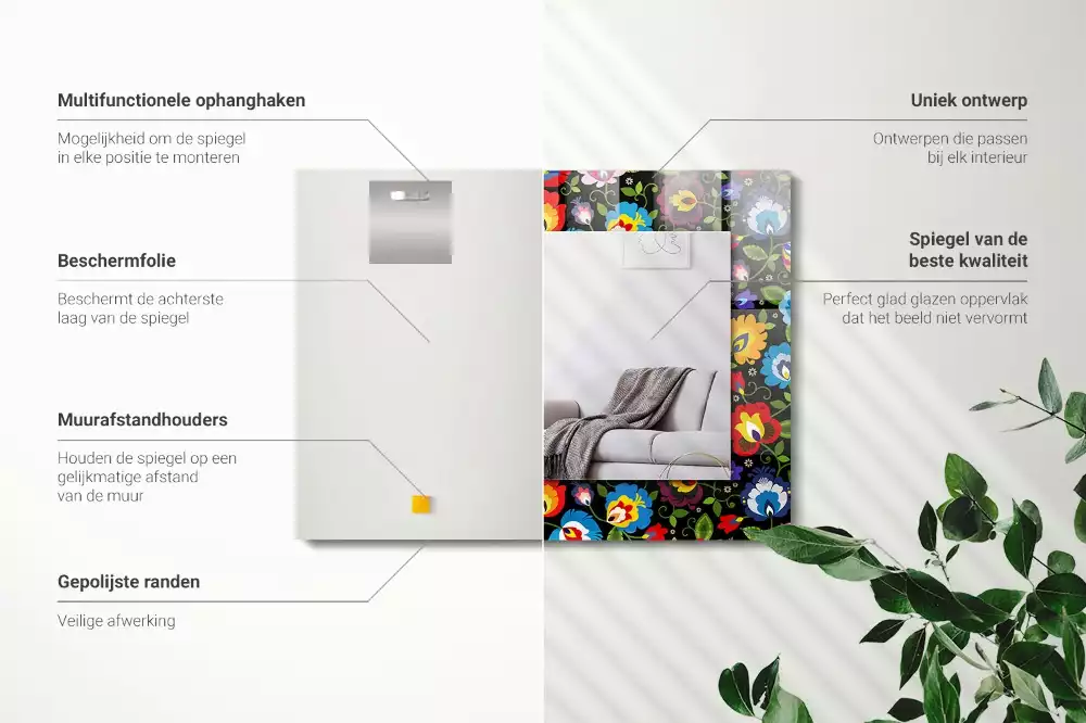 Espelho com moldura decorada Padrões folclóricos coloridos