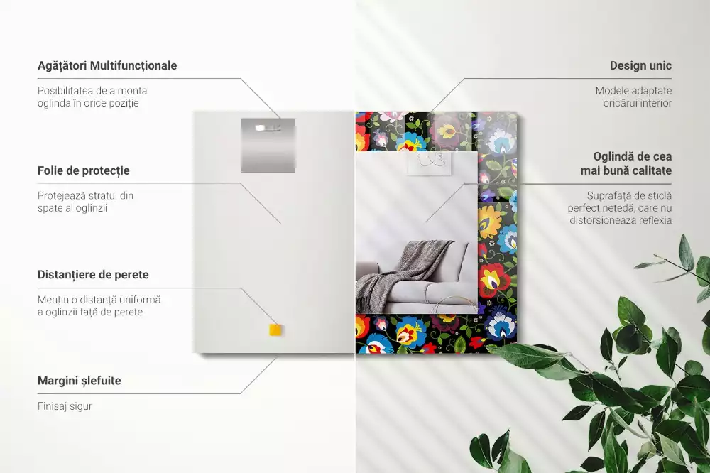 Espelho com moldura decorada Padrões folclóricos coloridos