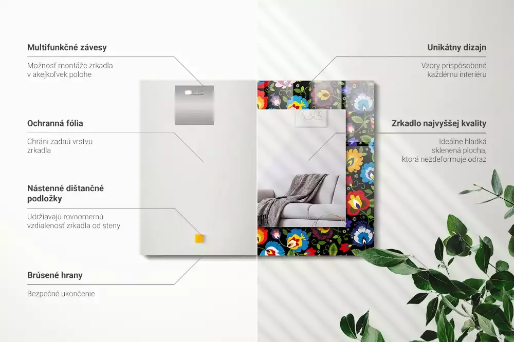 Espelho com moldura decorada Padrões folclóricos coloridos