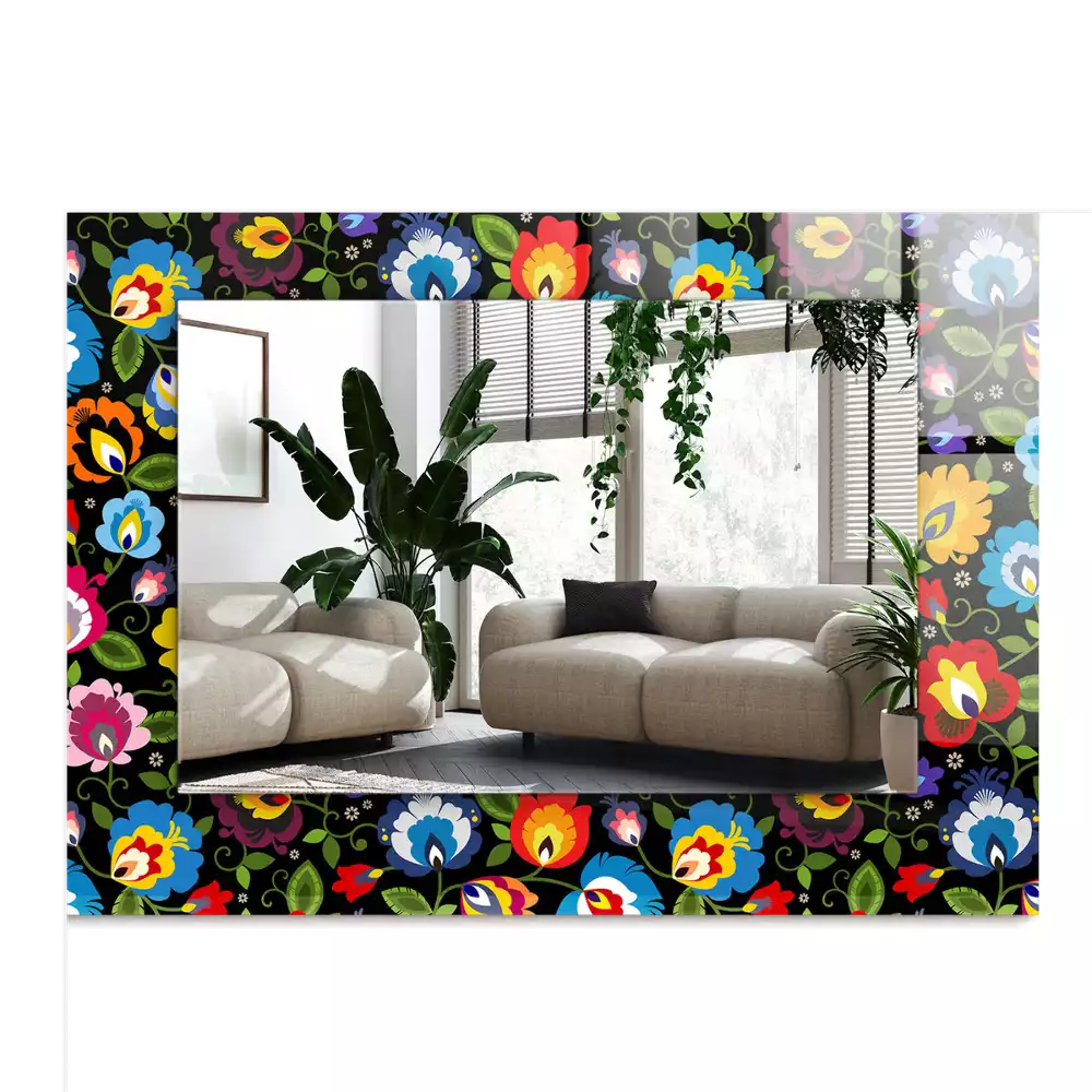 Espelho com moldura decorada Padrões folclóricos coloridos