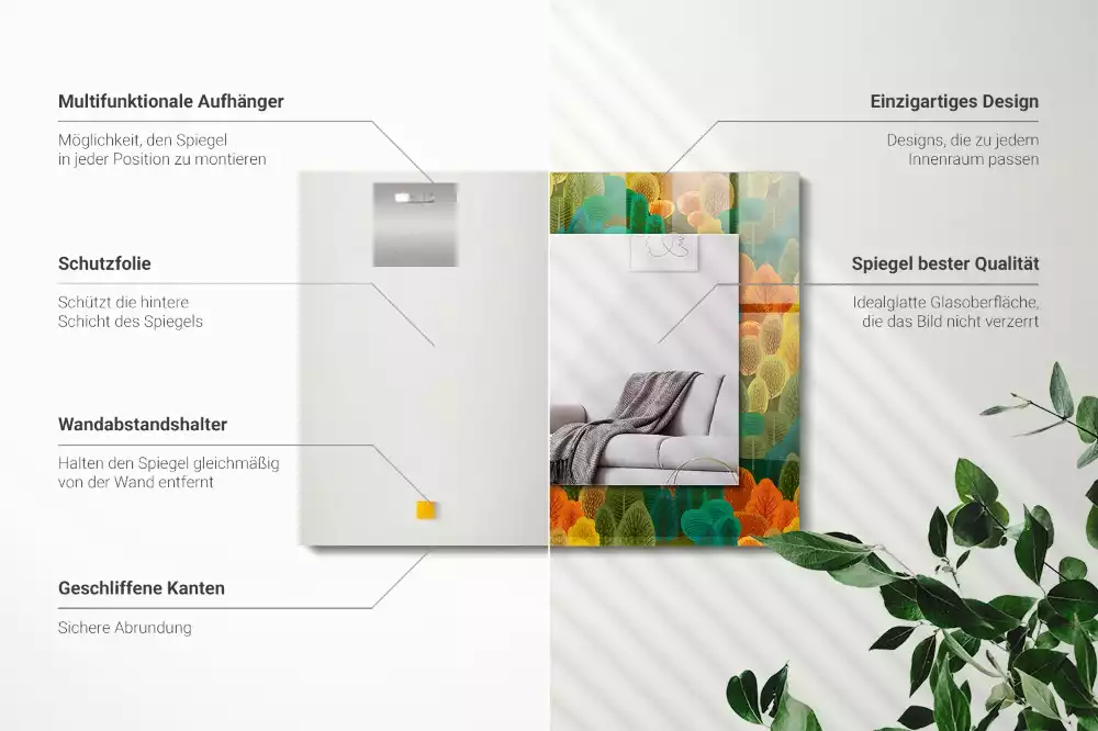 Espelho com moldura decorada Árvores de Outono