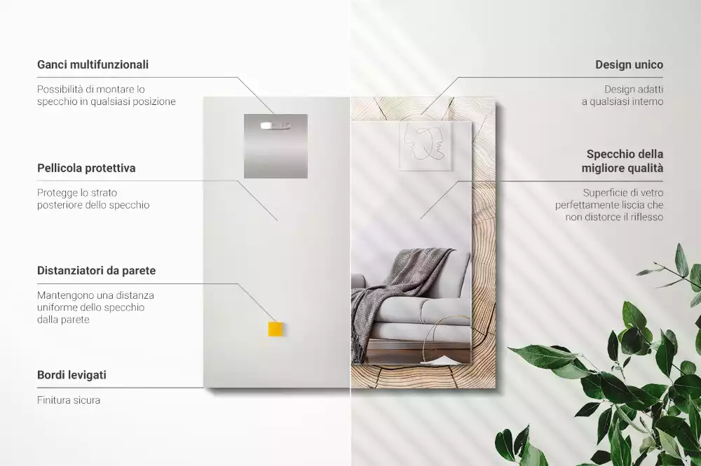 Espelho decorado Corte transversal de um tronco de árvore