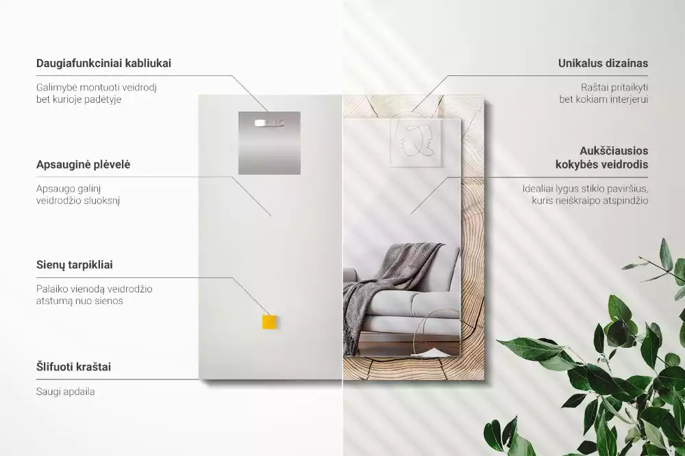 Espelho decorado Corte transversal de um tronco de árvore