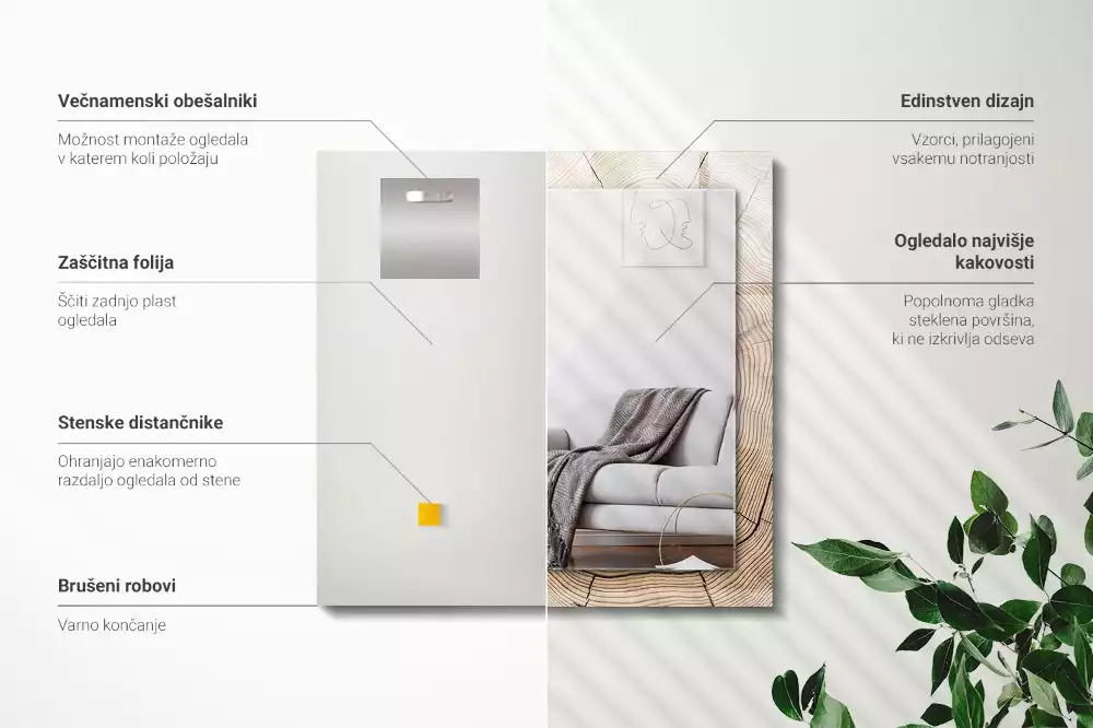 Espelho decorado Corte transversal de um tronco de árvore