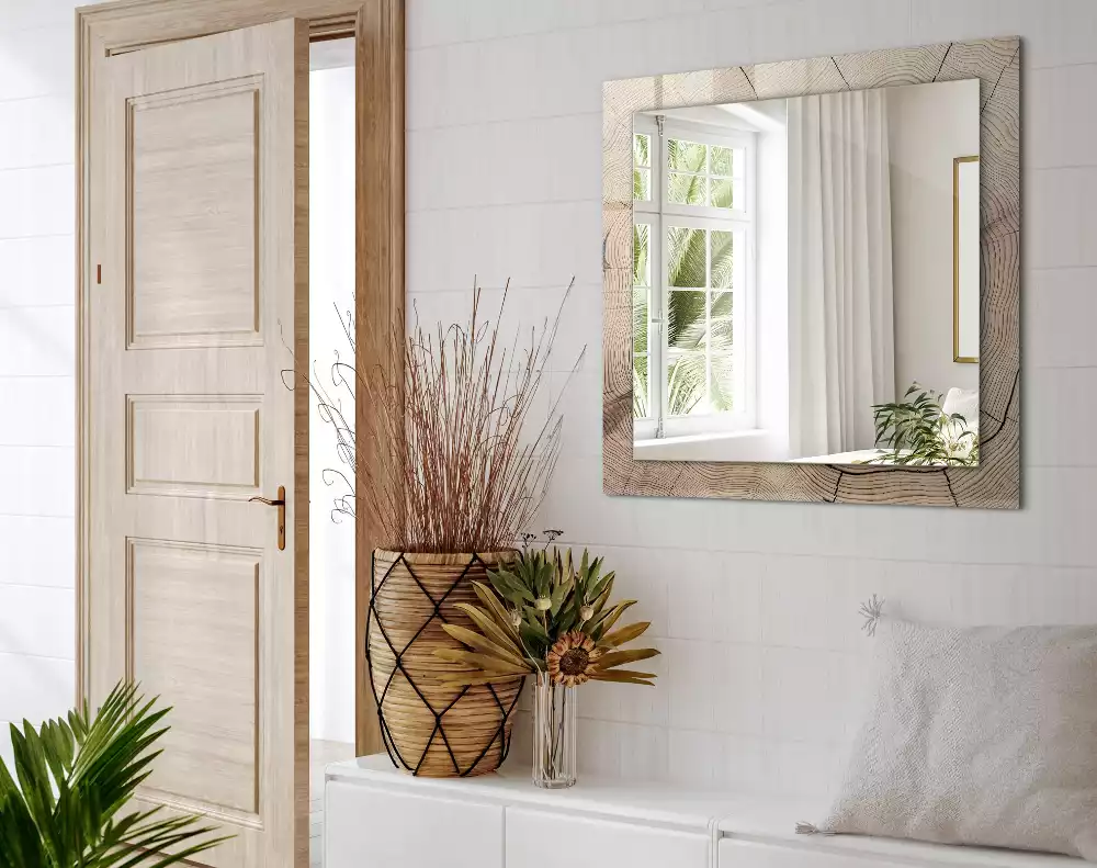 Espelho decorado Corte transversal de um tronco de árvore