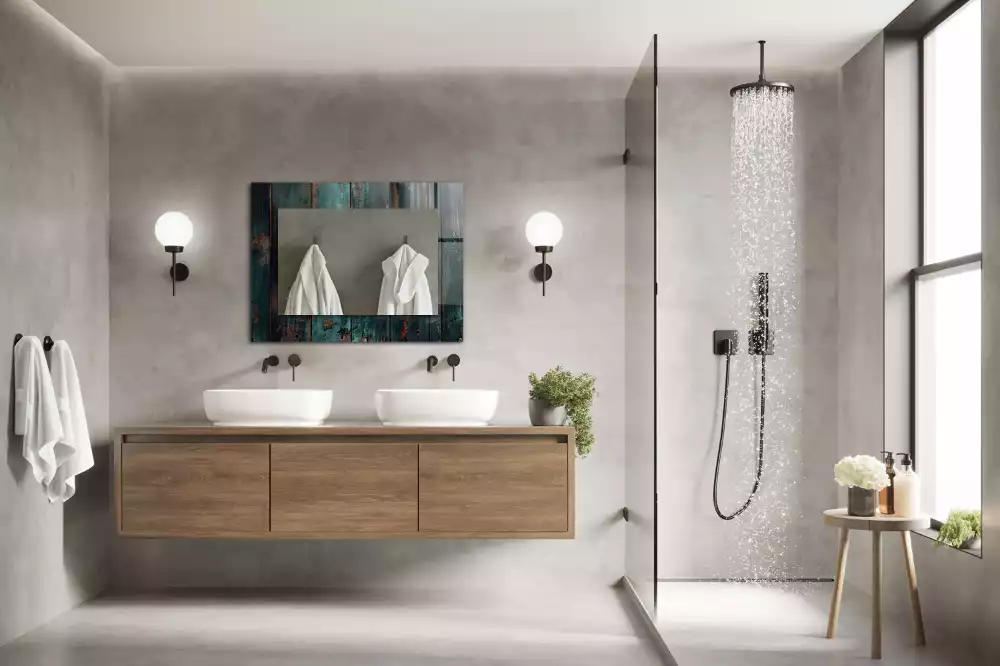 Espelho com moldura decorada Tábuas de madeira verdes