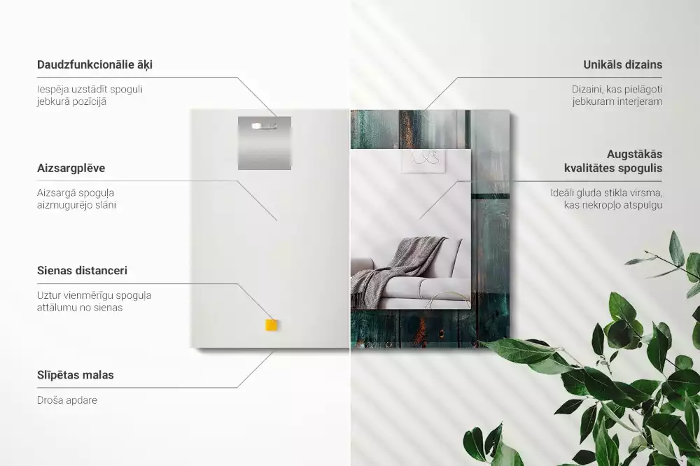 Espelho com moldura decorada Tábuas de madeira verdes