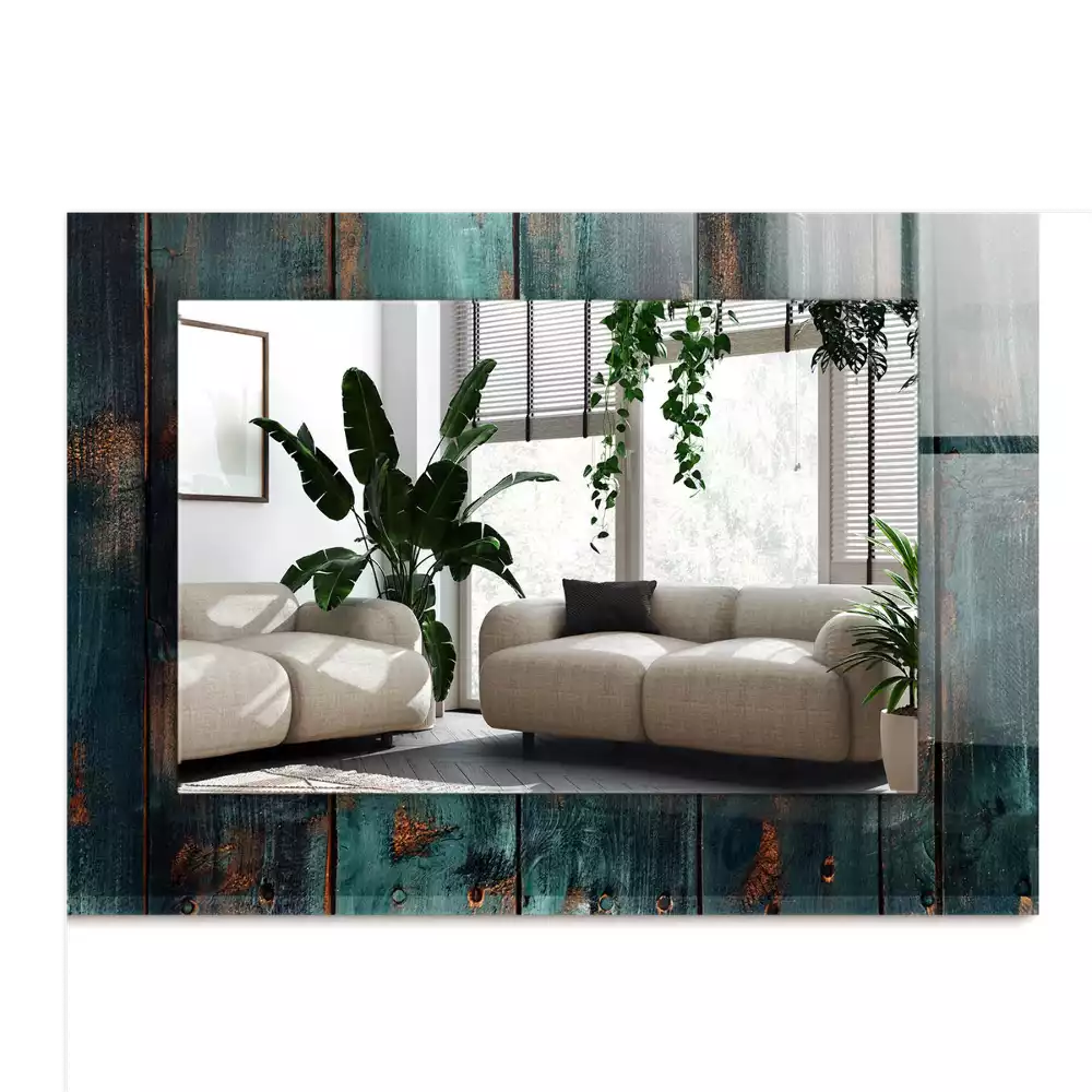 Espelho com moldura decorada Tábuas de madeira verdes