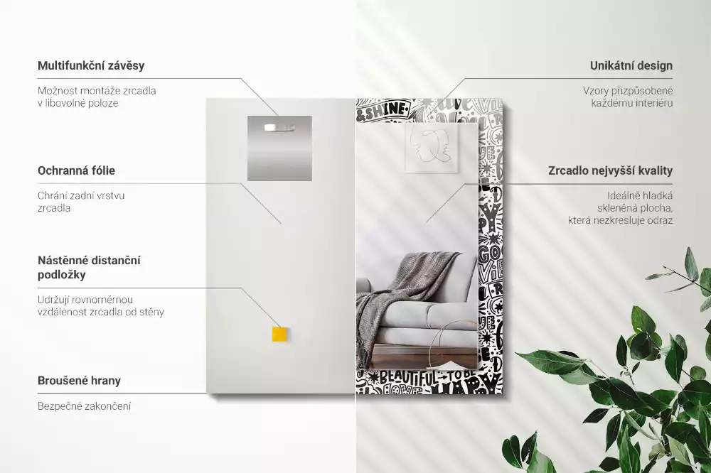 Espelho decorativo Inscrições motivacionais manuscritas