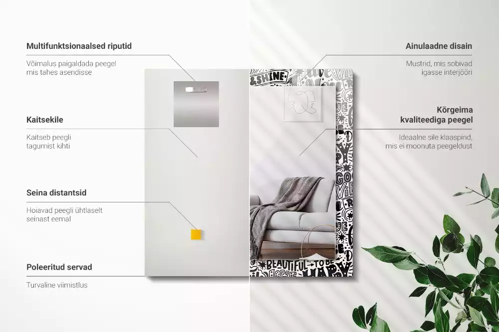 Espelho decorativo Inscrições motivacionais manuscritas