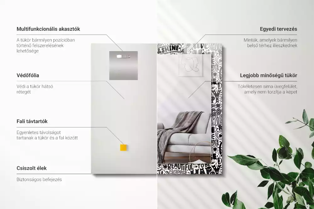 Espelho decorativo Inscrições motivacionais manuscritas