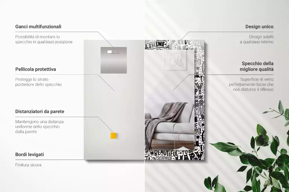 Espelho decorativo Inscrições motivacionais manuscritas