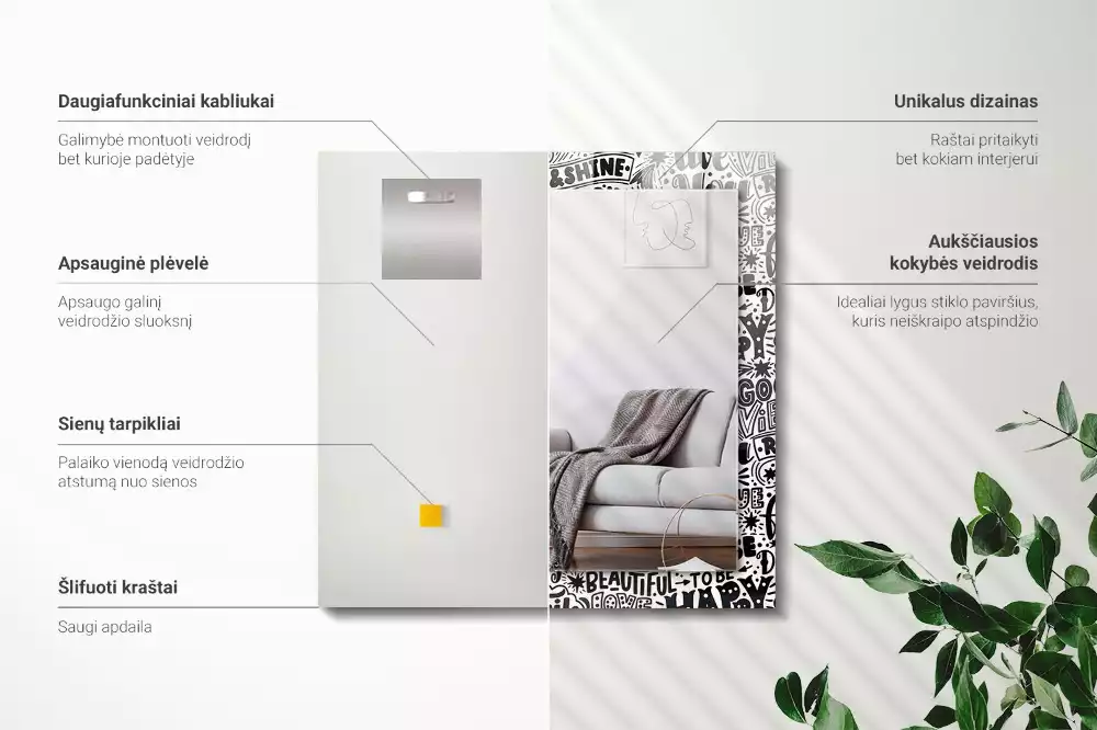 Espelho decorativo Inscrições motivacionais manuscritas