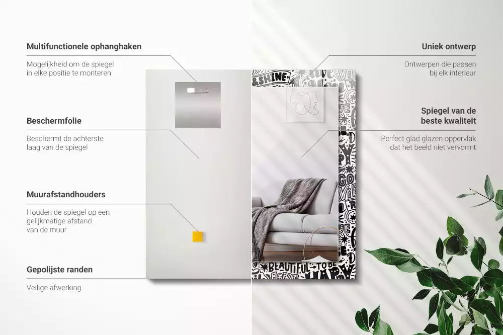 Espelho decorativo Inscrições motivacionais manuscritas