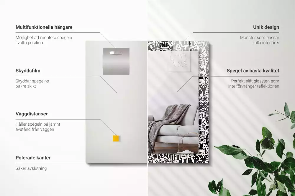 Espelho decorativo Inscrições motivacionais manuscritas